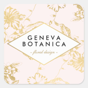  gouden bloemmotief op roze designer vierkante sticker