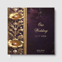 Gouden bloemornament met parels gastboek
