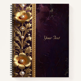 Gouden bloemornament met parels notitieboek