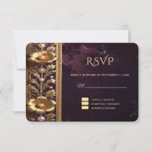 Gouden Bloemornament met Parels RSVP Kaart