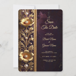 Gouden Bloemornament met Parels Save The Date
