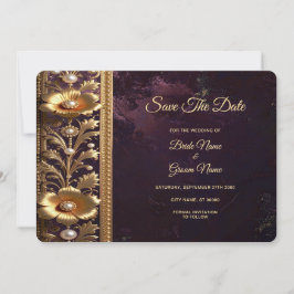 Gouden Bloemornament met Parels Save The Date