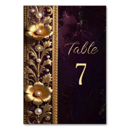 Gouden Bloemornament met Parels Tafelnummer