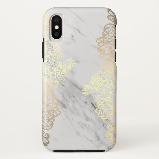 Gouden Bloempatroon en Marmer Case-Mate iPhone Case (Achterkant)