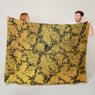 Gouden Bloempatroon Oriëntaalse Bloem Fleece Deken