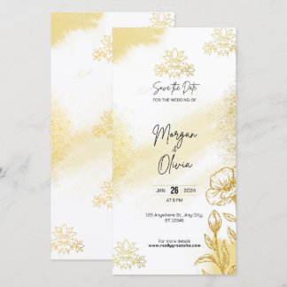 Gouden Bloemrijke Elegantie Bewaar de Datum Trouwk