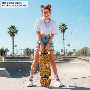 Gouden Bloemrijke Mandala Boho Patroon Skateboard