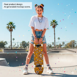 Gouden Bloemrijke Mandala Boho Patroon Skateboard