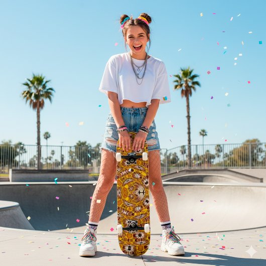 Gouden Bloemrijke Mandala Boho Patroon Skateboard