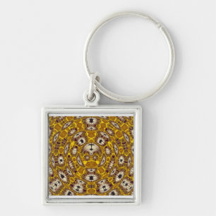 Gouden Bloemrijke Mandala Boho Patroon Sleutelhanger