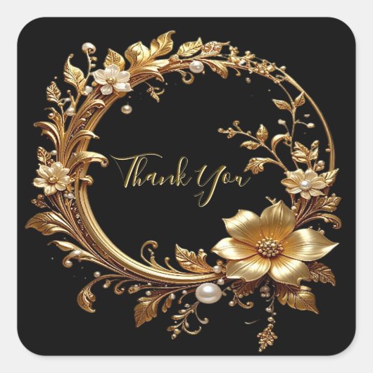 Gouden Bloemrijke Sierlijke Frame Sticker (Voorkant)
