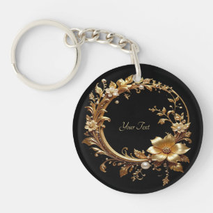 Gouden Bloemrijke Sierlijst Sleutelhanger
