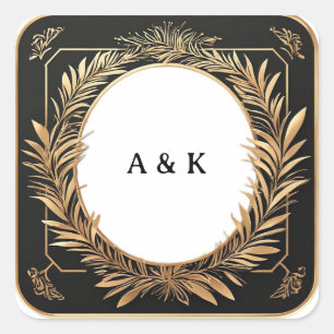 Gouden bloemrond frame met marmeren centrum ✨ vierkante sticker