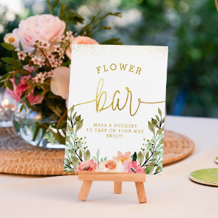 Gouden bloemstuk bloemenbar bruiloftssalon bord poster