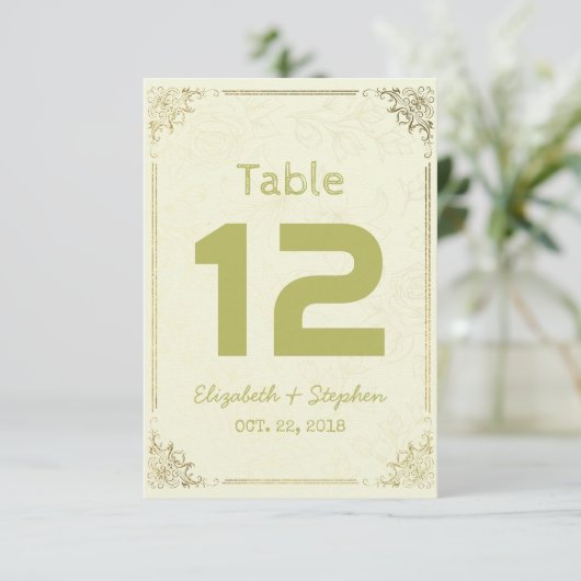 Gouden Bloemstuk Bruiloftstoel Tafel Nummer Kaart (Staand voorkant)