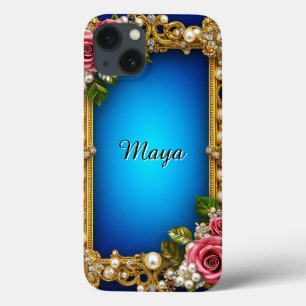 Gouden Bloemstuk Rozen Parels glinsterend geschenk iPhone 13 Hoesje