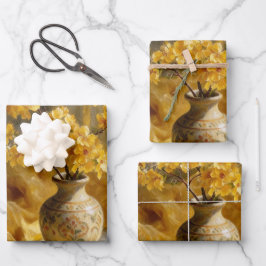 Gouden Bloesem Vaas Inpakpapier Vel