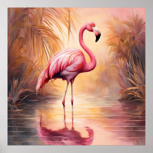 Gouden Blos Flamingo Elegantie Poster