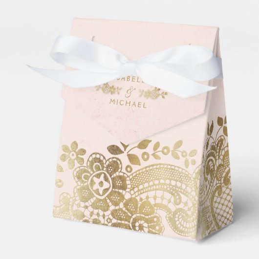 Gouden blush elegante kant bruiloft gunst bedankdoosjes (Voorkant Zijde)