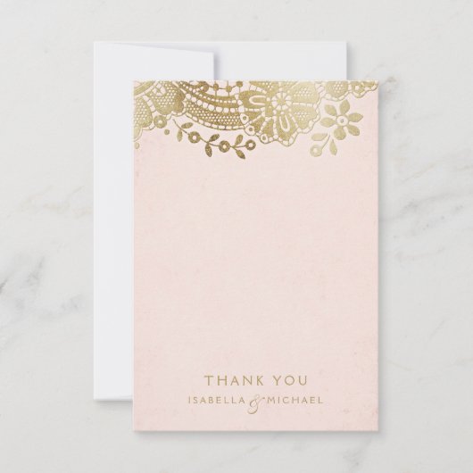 Gouden blush elegante  kanten bruiloft dank u bedankkaart (Voorkant)