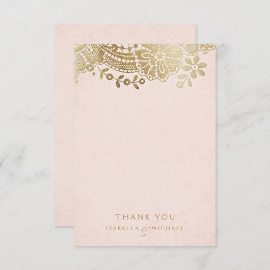 Gouden blush elegante  kanten bruiloft dank u bedankkaart (Voorkant / Achterkant)