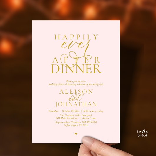 Gouden Blush Happily Ever After Dinner Huwelijk Kaart