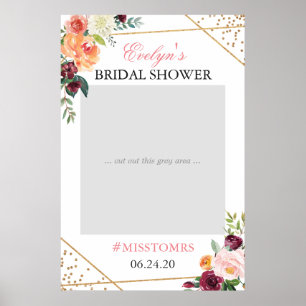 Gouden Blush Roze Bloemige Bruiloft Feest Foto Pro Poster