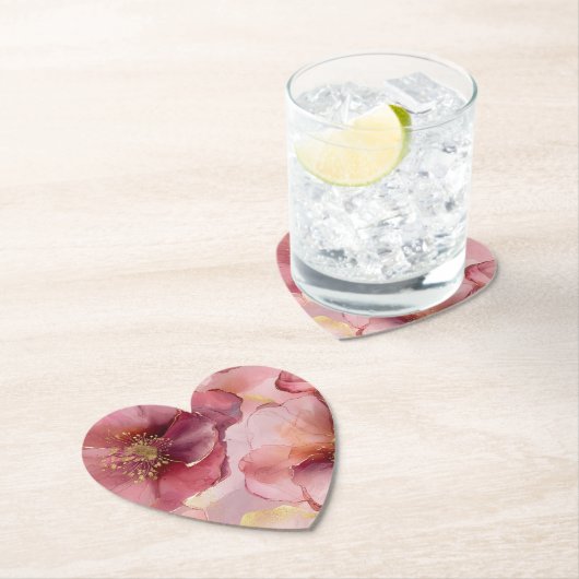 Gouden Blush Roze Bourgondiër Bloemachtige Bruilof Kartonnen Onderzetters (Insitu)