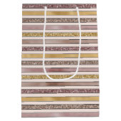 Gouden Blush Roze Glitter Glitzy Strepen Medium Cadeauzakje (Achterkant)