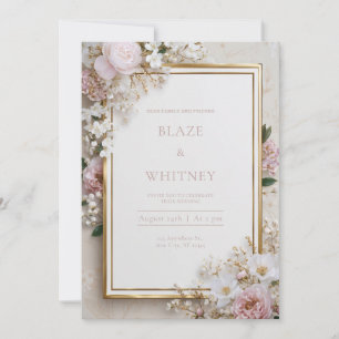 Gouden Blush Roze Kersenbloesem Bloemige Bruiloft Kaart
