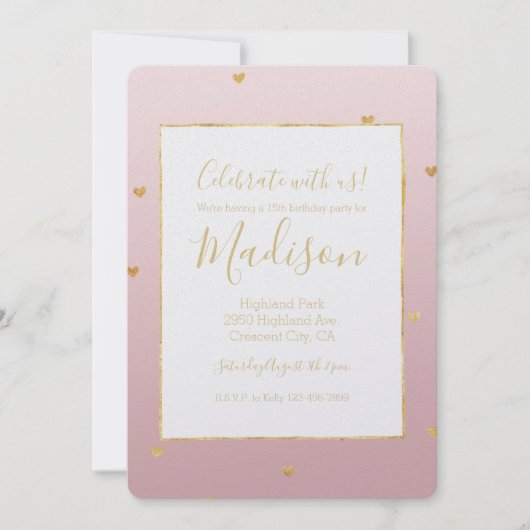 Gouden Blush Roze Ombre Harten Kaart (Voorkant)