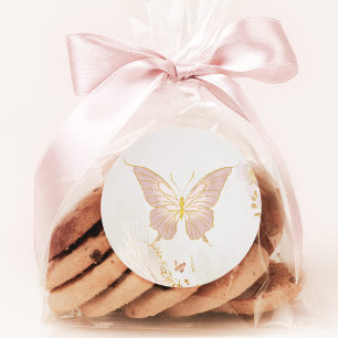 Gouden blush roze vlinder ronde sticker