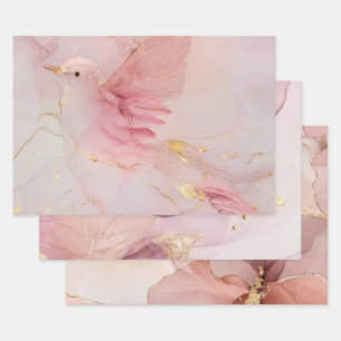 Gouden Blush Roze Vogels Baby Shower Inpakpapier Vel