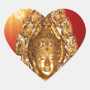 gouden boeddha in het rood hart sticker