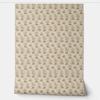Gouden Boeddha Toile de Jouy Klassiek Patroon Behang