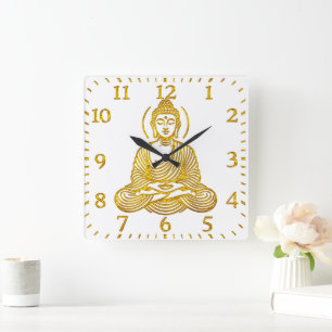 Gouden Boeddhabeeld in meditatie Vierkante Klok