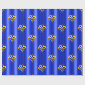 Gouden Bogen op Blauwe Kerstmis Cadeaupapier (Vlak)