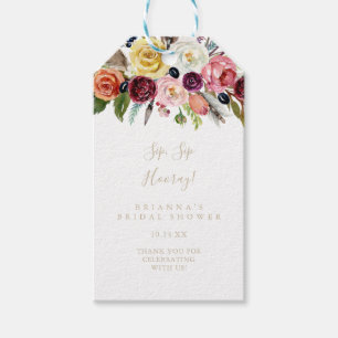 Gouden Boho Bloemige Sip Sip Hoera Bruiloft Feest  Cadeaulabel