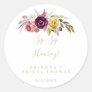 Gouden Boho Bloemige Sip Sip Hooray Bruiloftsborre Ronde Sticker