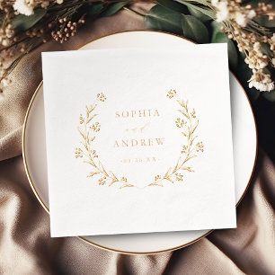 Gouden Boho Botanische Bloemige Landelijke Bruilof Folie Servetten