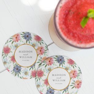 Gouden Boho chique grillige groen Wildflower Ronde Kartonnen Onderzetter