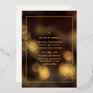 Gouden Bokeh Trouwfolie Uitnodiging