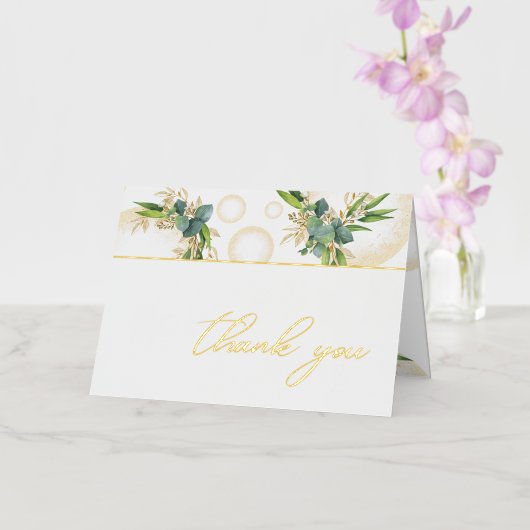 Gouden bollen en botanische bruiloft dank u kaart (Orchidee)