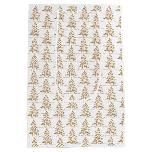Gouden Bomen Vrolijk Kerstfeest Medium Cadeauzakje (Achterkant)