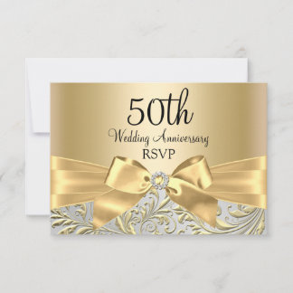 Gouden Boog Bloemrijke Swirl 50e Verjaardag RSVP Kaartje