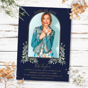 Gouden Boog Foto Navyblauw Loof Afstuderen Kaart