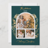 Gouden boog Foto Vakantie Groen Kerstmis Kaart (Voorkant)