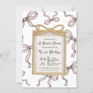 Gouden Boog Frame Roze Lint Boog Bruidsfeest Kaart