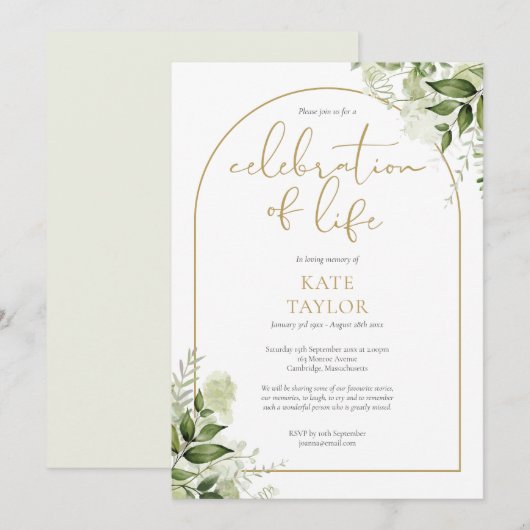 Gouden Boog Groen Ceremonie van het Leven Funeral Kaart (Voorkant / Achterkant)