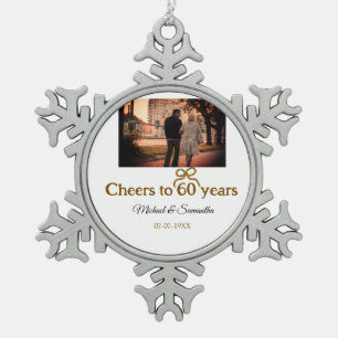 Gouden boog juichen voor 60-jarig huwelijk tin sneeuwvlok ornament